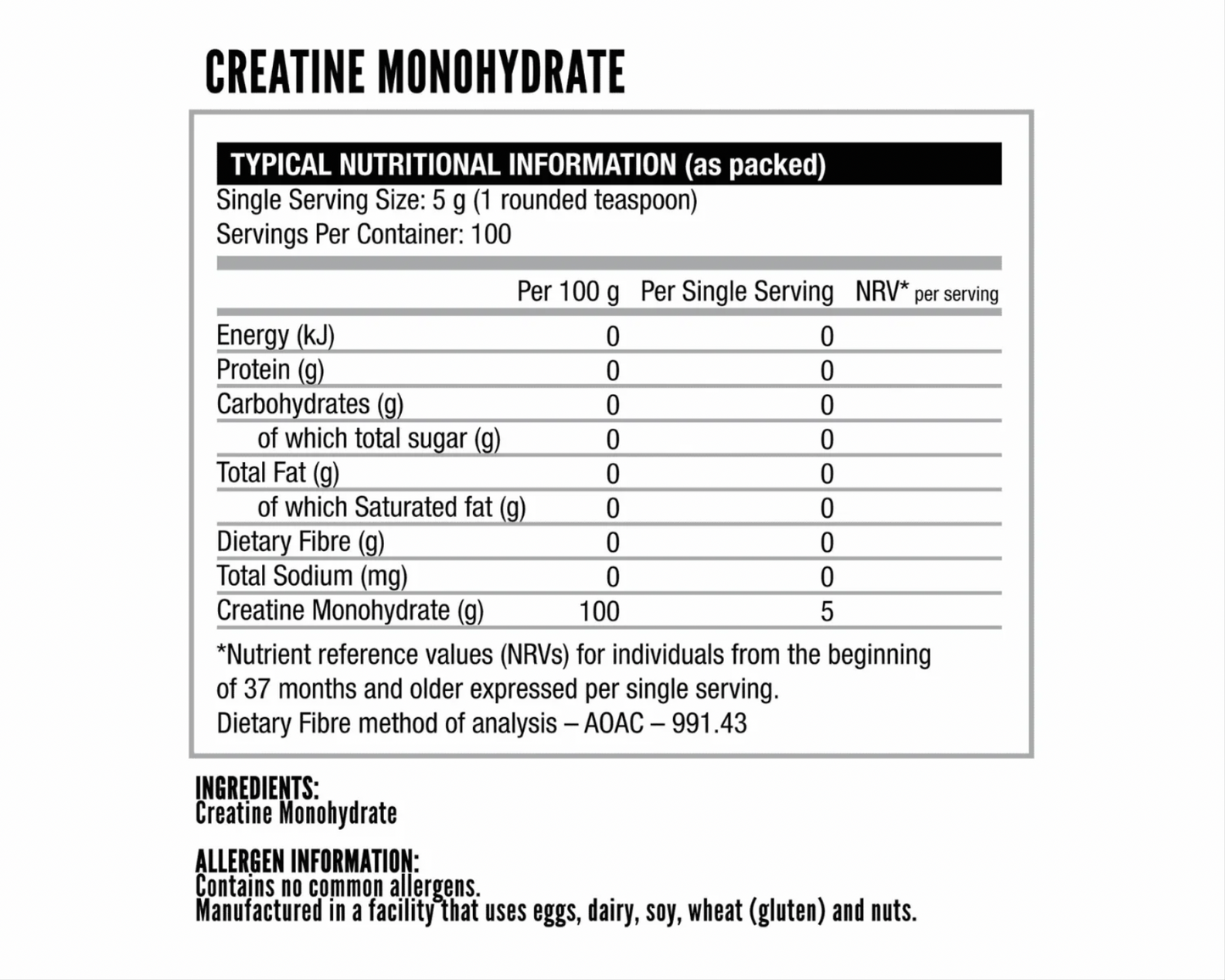 Creatine Monohydrate 500g – Pure Strength & Recovery 100 Servings