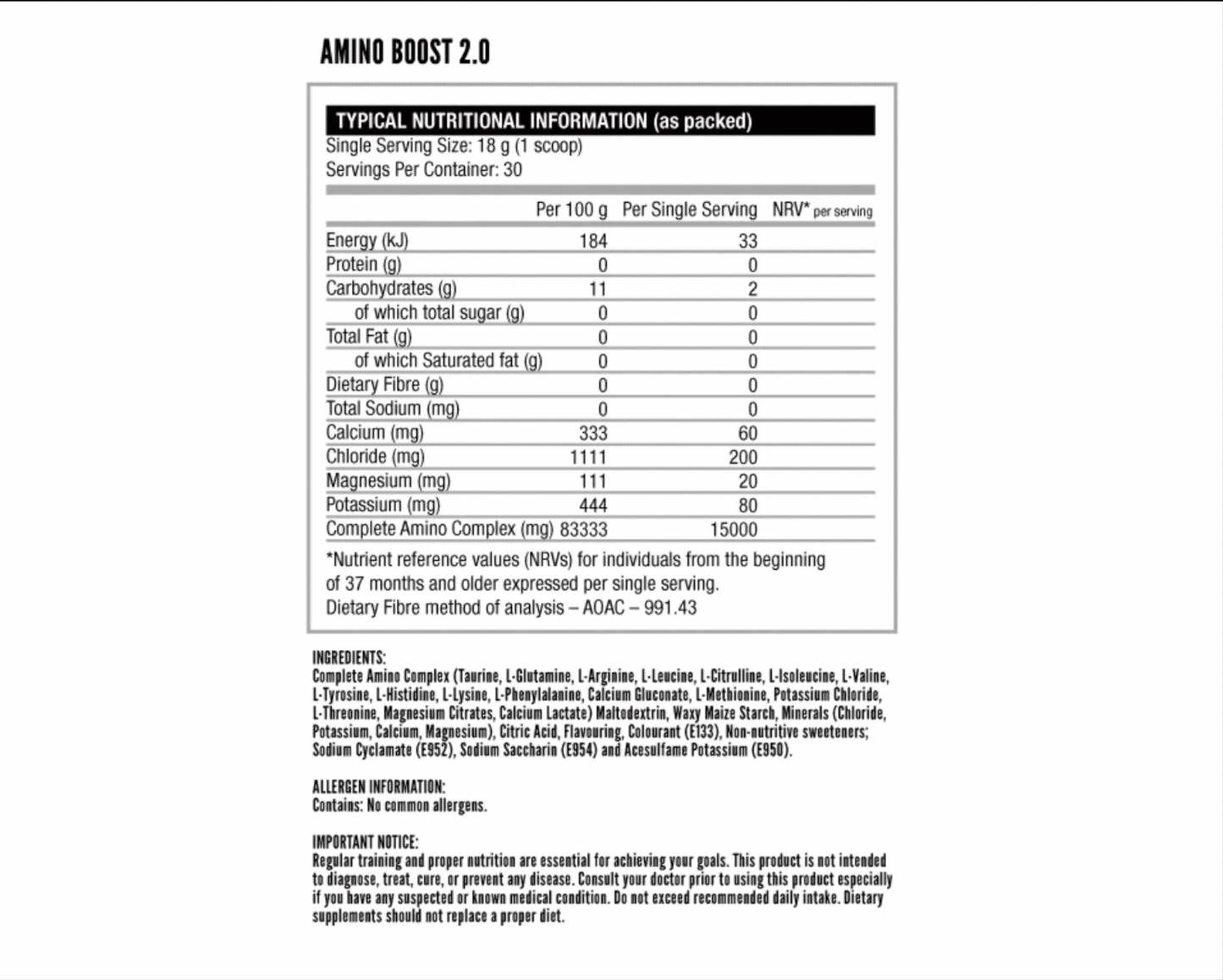 Amino Boost 2.0 540g – BCAA & Electrolyte Formula